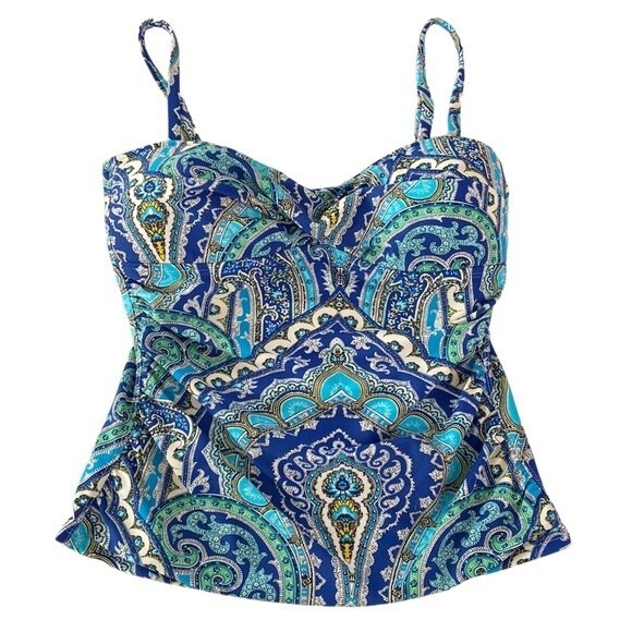 Tommy Bahama Relax Paisley Floral Tankini Swimsuit Adjustable Straps Padded Ruch - Picture 13 of 13